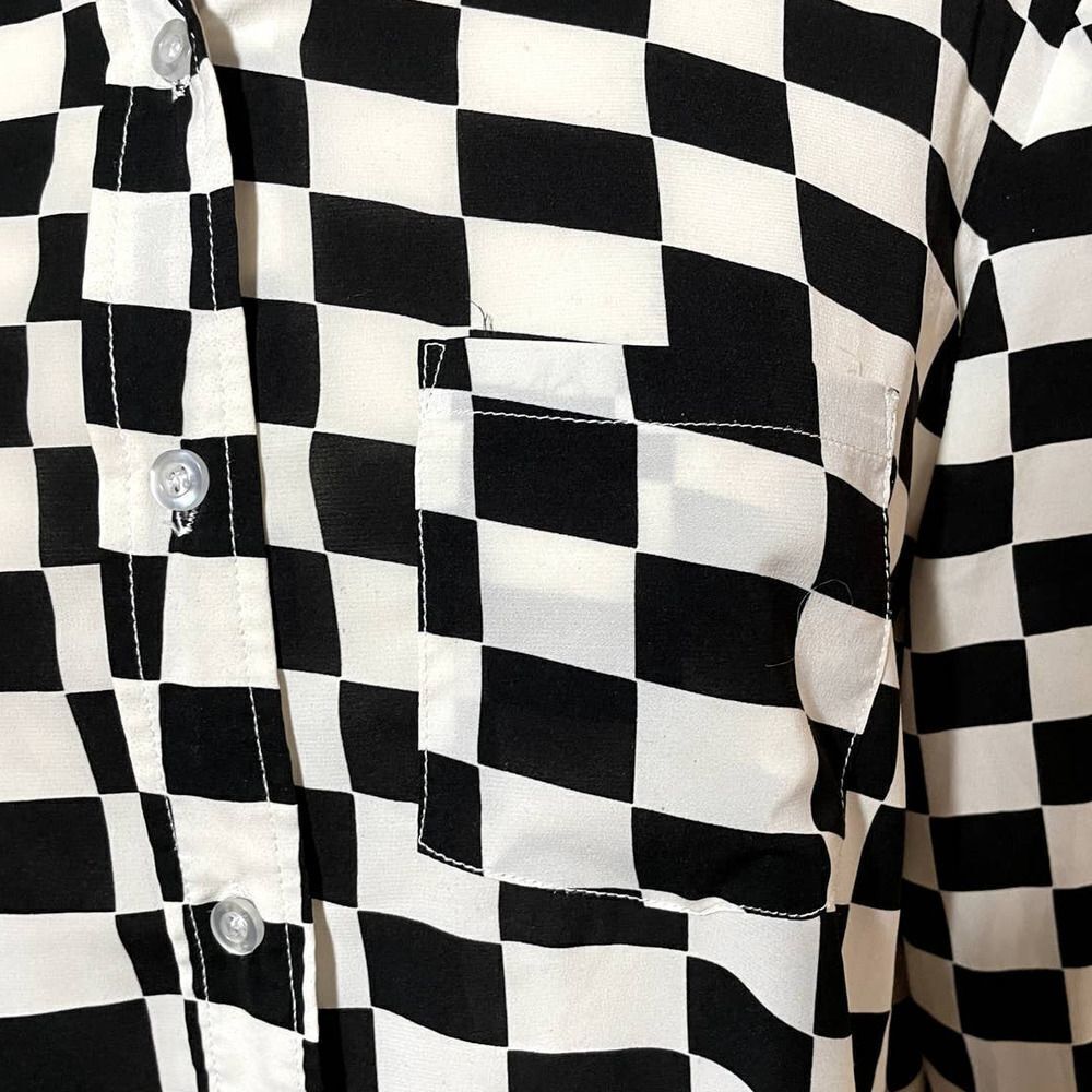 Lucy Paris Black White Large Check Button Up Top - L - Picture 2 of 3